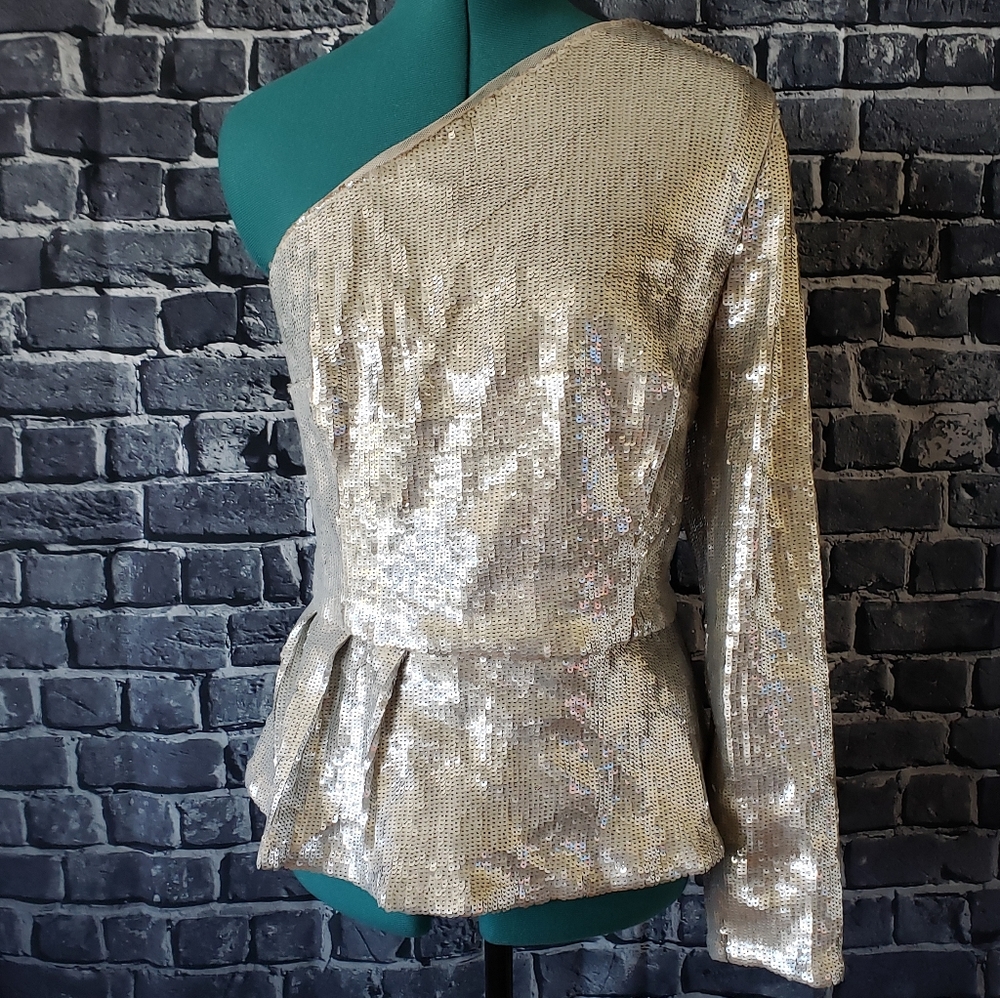 SOLD INC Silver Long Sleeve Asymmetrical Party Top